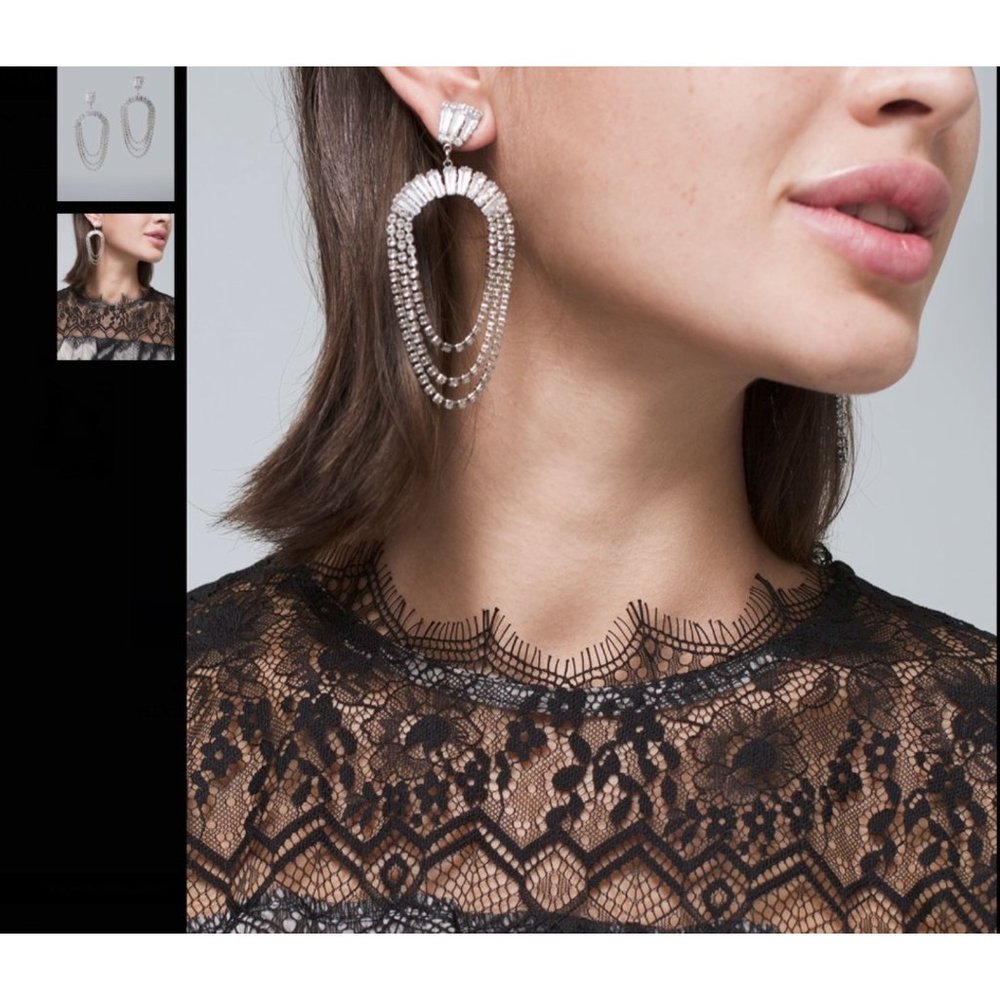 NWT WHBM SILVERTONE BAGUETTE CHANDELIER  EARRINGS